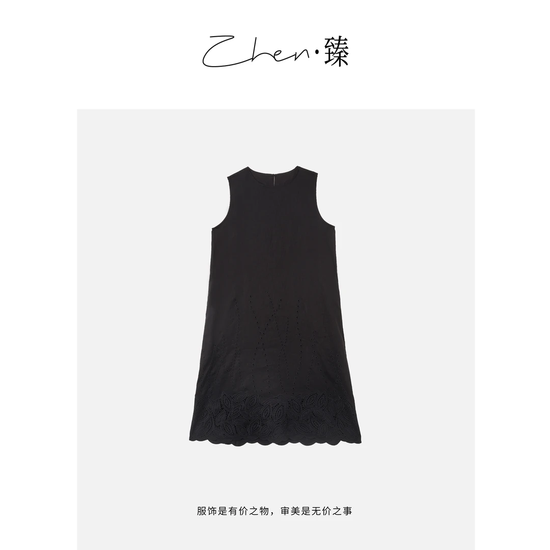 ZHEN.臻 无袖重工刺绣 亚麻显瘦背心裙女装连衣裙气质CQ7087Z