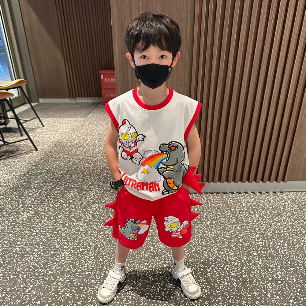 奥特曼男童夏装背心套装2024新款儿童洋气时髦薄款宝宝运动衣服潮