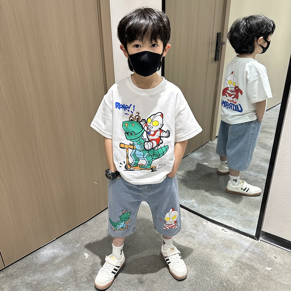 奥特曼童装洋气男童夏季短袖套装帅气儿童休闲夏装宝宝卡通衣服