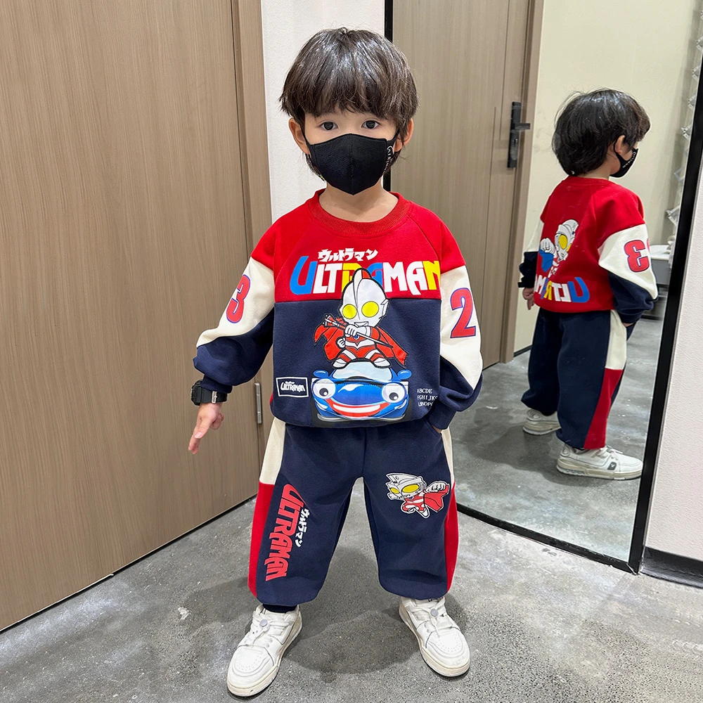 奥特曼衣服男童春装套装2025新款痞帅儿童秋冬款宝宝炸街加绒潮牌