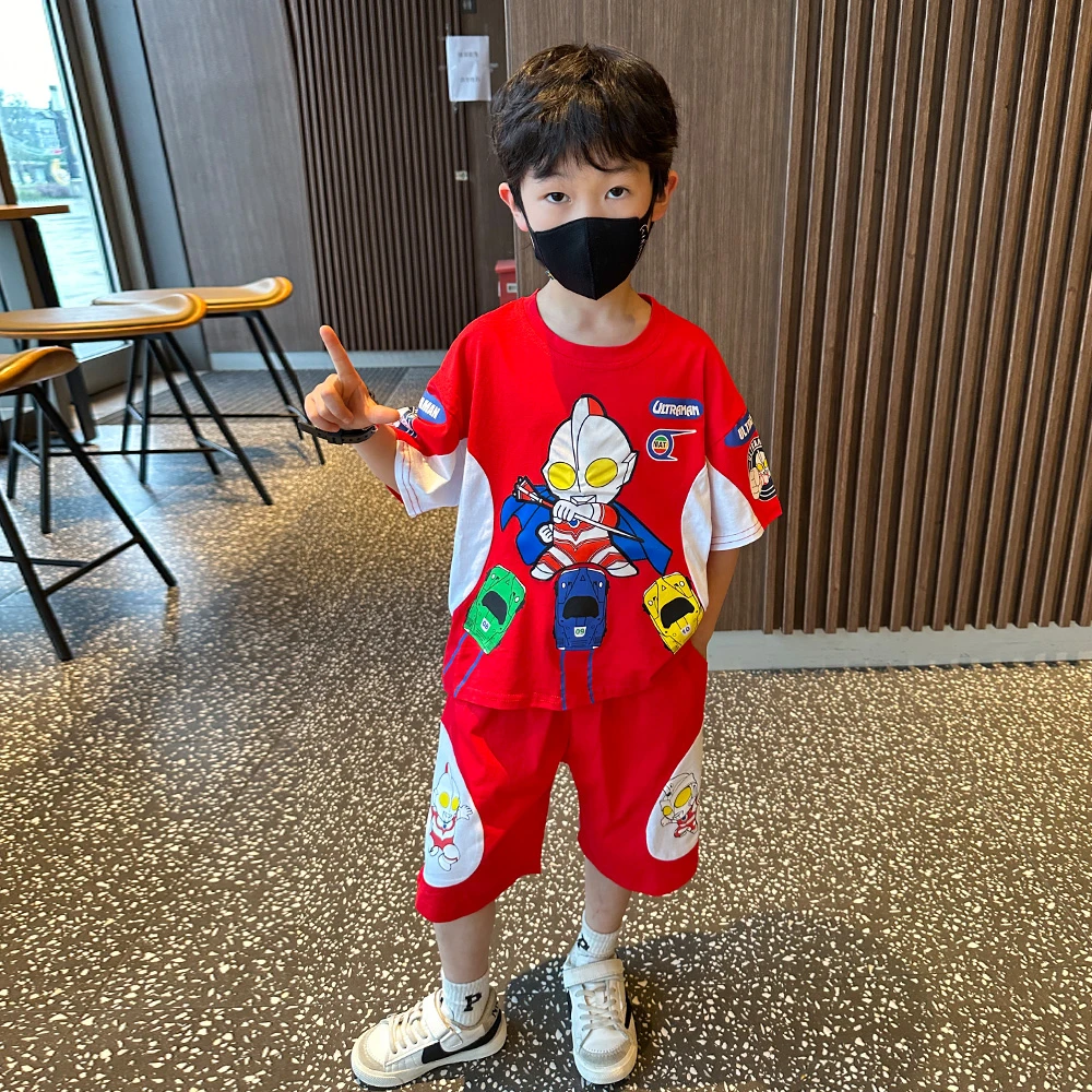 奥特曼儿童套装2024新款酷帅韩版宝宝运动休闲男孩夏装机车衣服潮