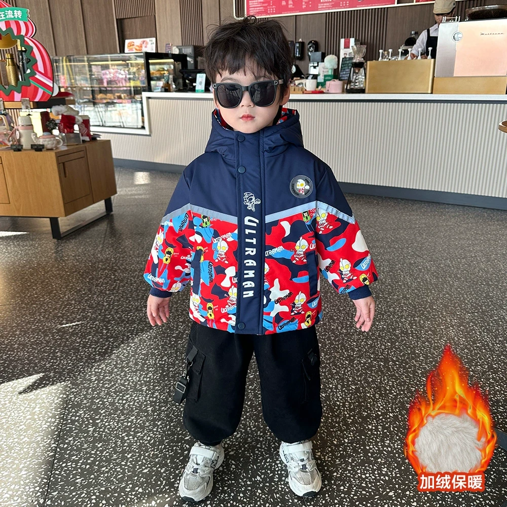 奥特曼冬装衣服男童加绒棉服2024新款洋气儿童冬季男孩宝保暖棉衣