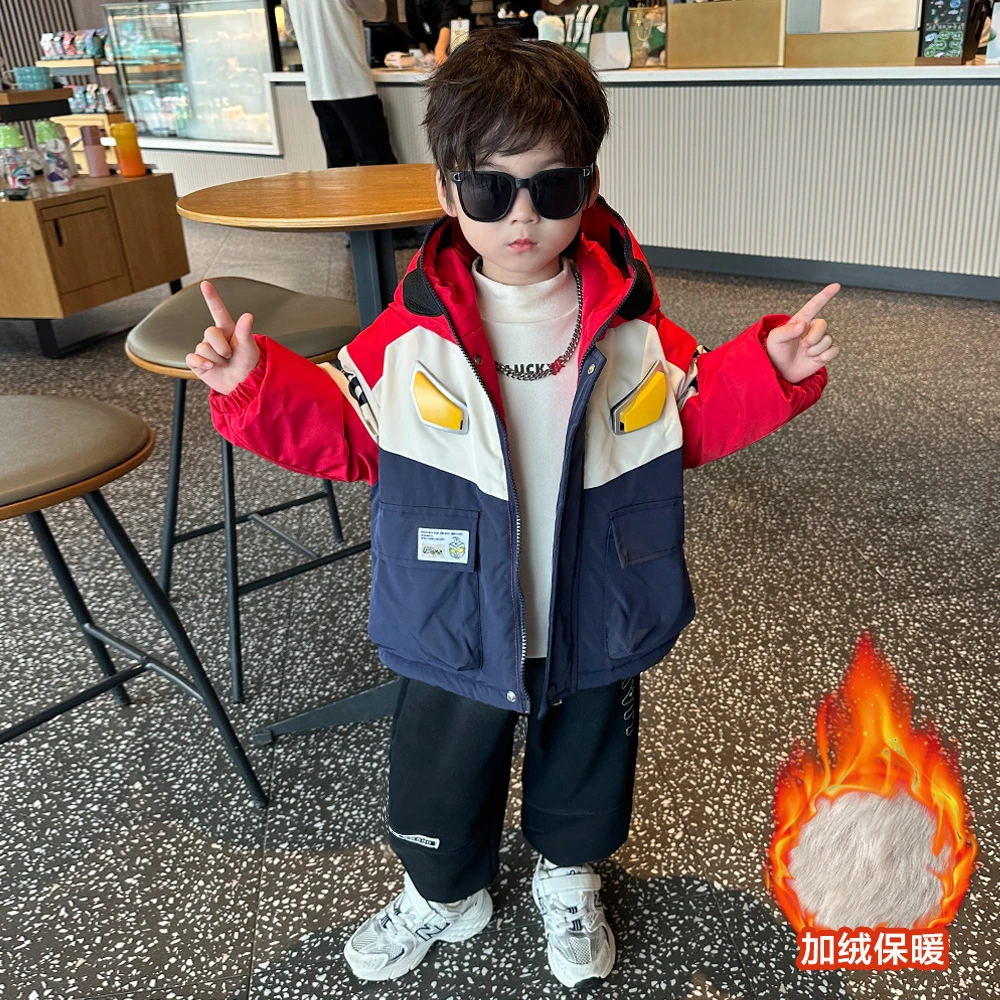 奥特曼男童秋冬装加绒外套2024新款痞帅潮儿童棉服宝宝加厚冲锋衣
