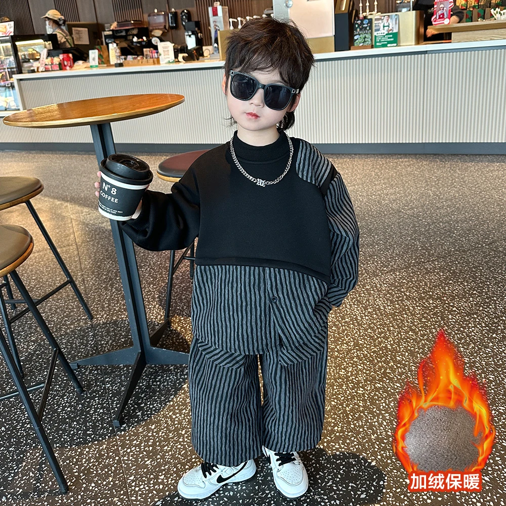 男童秋冬装套装2024新款帅气宝宝运动衣服儿童冬季加绒卫衣两件套