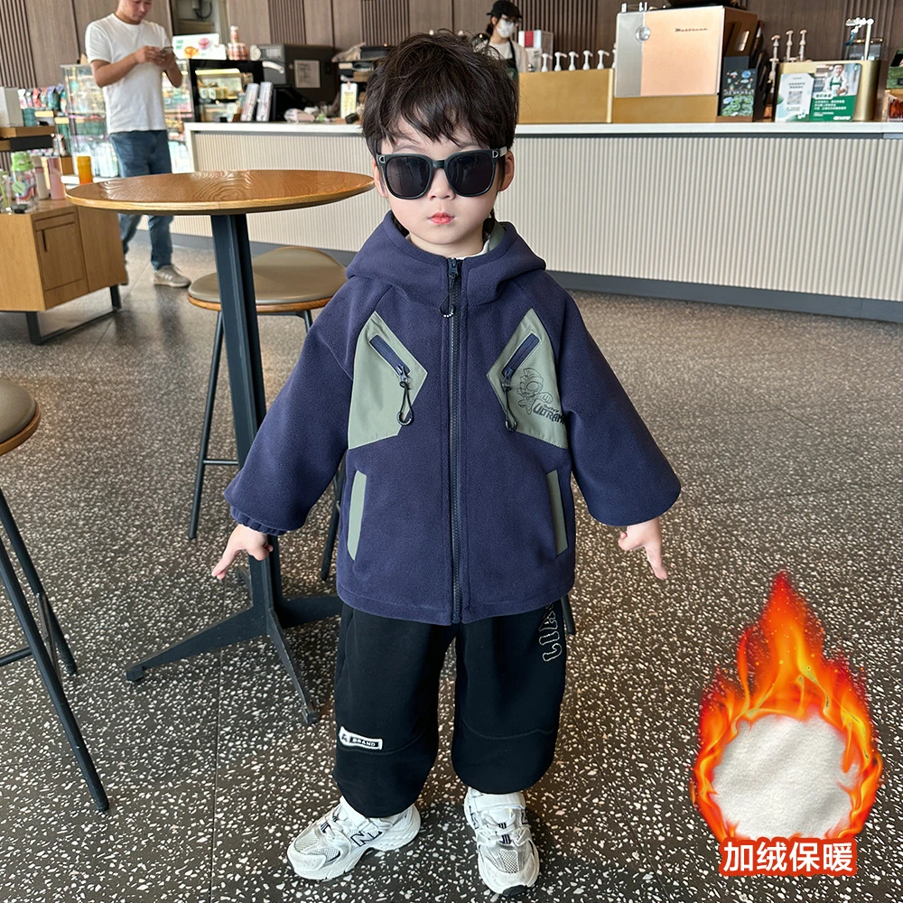 奥特曼衣服男童加绒外套秋冬2025新款儿童冬装摇粒绒内搭男孩上衣