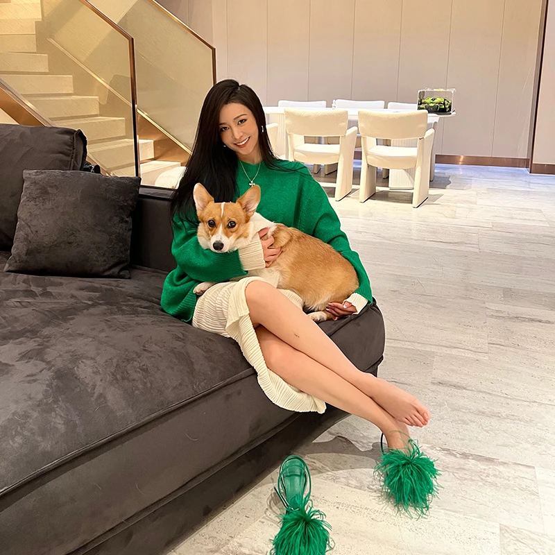 袁伶嫣同款bv绿oversize大毛衣显白气质慵懒风随意保暖时尚外搭女