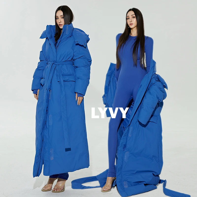 【羽绒服】袁伶嫣同款蓝色超长款超保暖冬季羽绒服