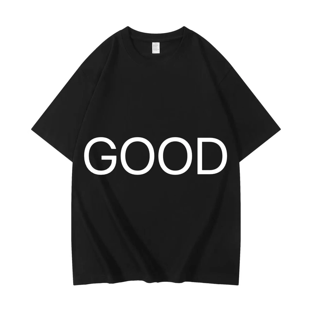 w24新款男女同款GOOD短袖小领口时尚纯棉半袖宽松