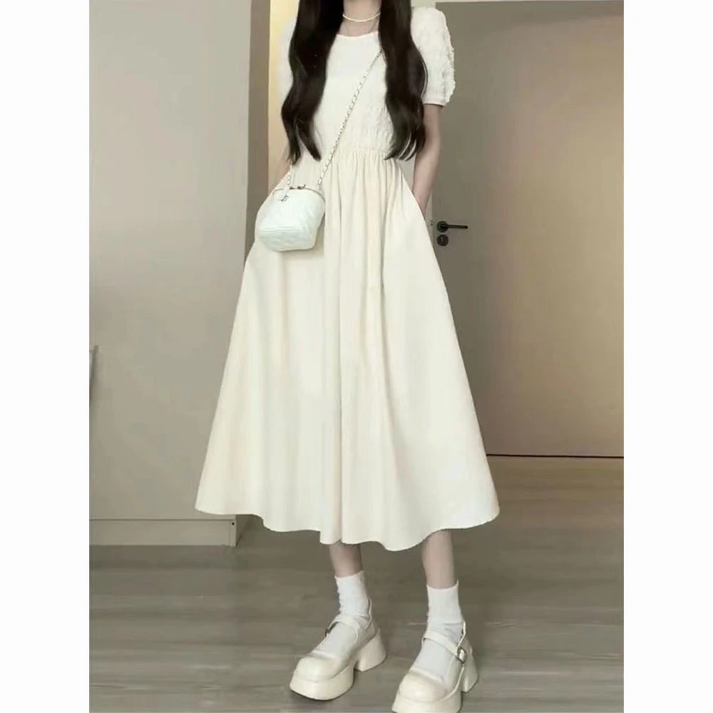 白色连衣裙夏季法式校园风温柔风长裙气质公主裙梨形身材a字裙子