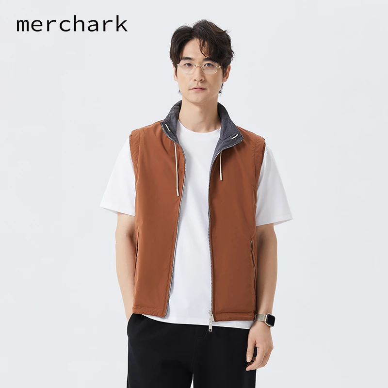 MERCHARK双面穿防水防风抗皱立领休闲品质羊毛马甲夹克休闲男外套