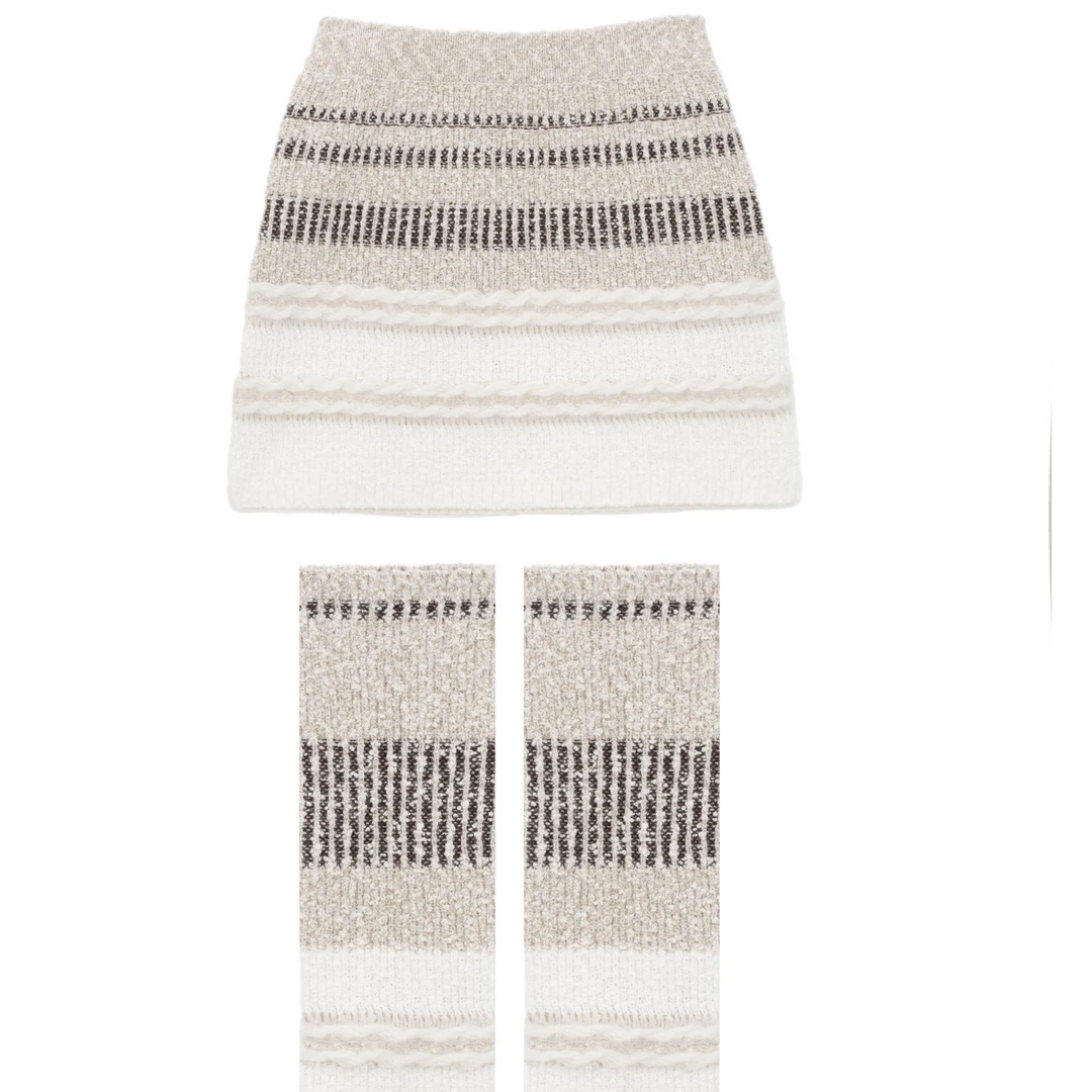 WGMX/玩个毛线秋冬季设计师品牌条纹撞色拼接半身裙短裙带腿套