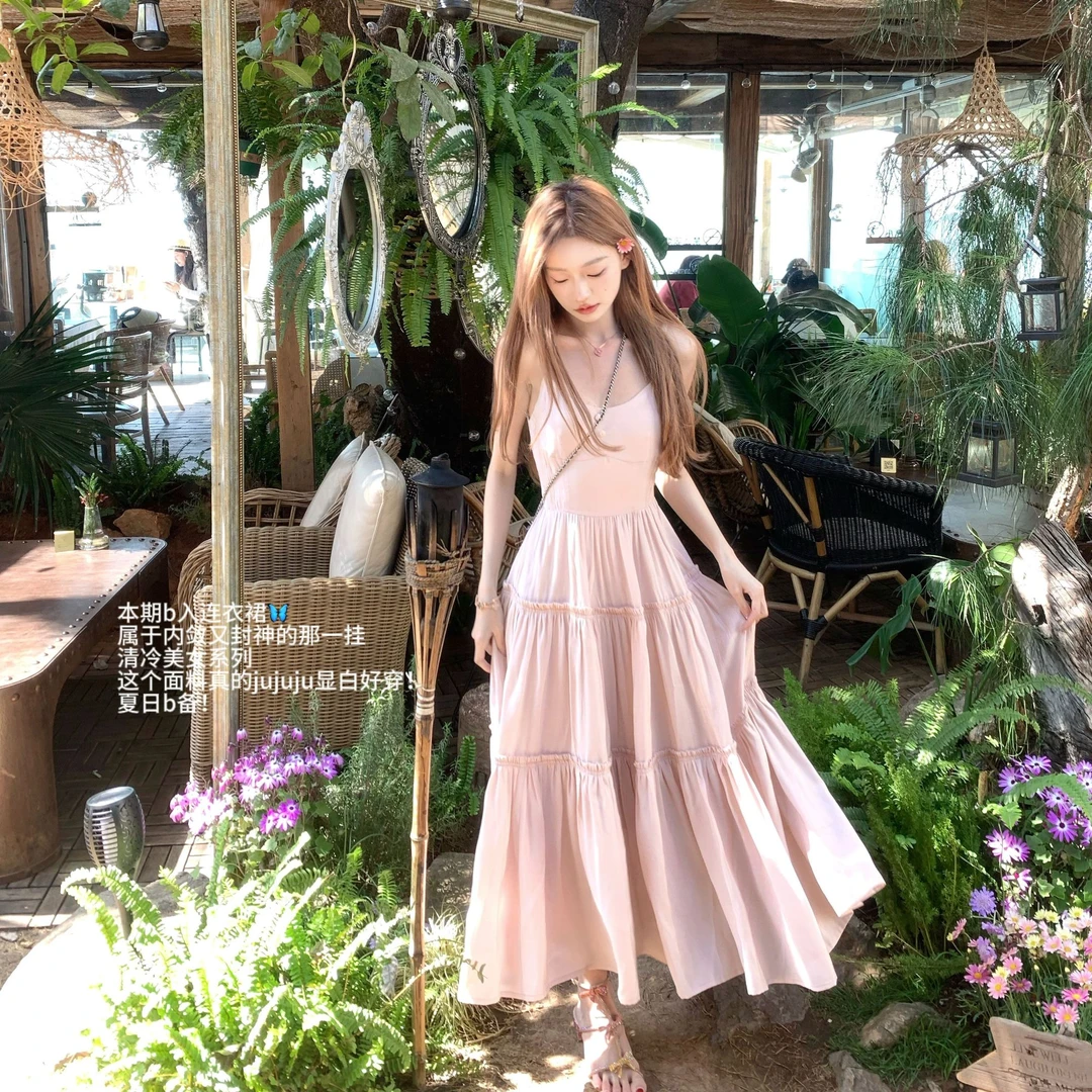 F COOLLINE林子熙 邂逅日 两色长短款气质显白吊带连衣裙仙气长裙