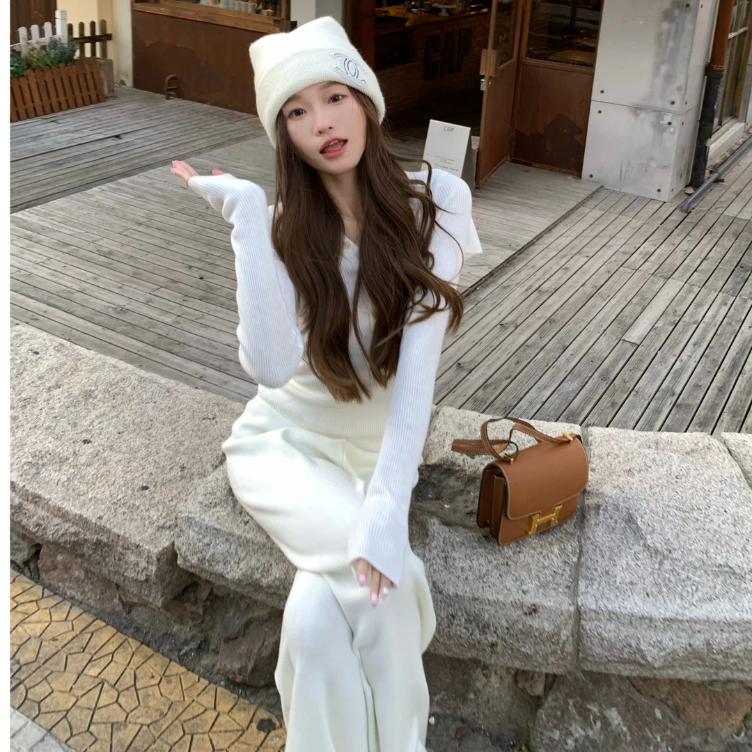 清  林子熙 气质美人 四色遮肉显瘦坑条内搭针织打底衫女