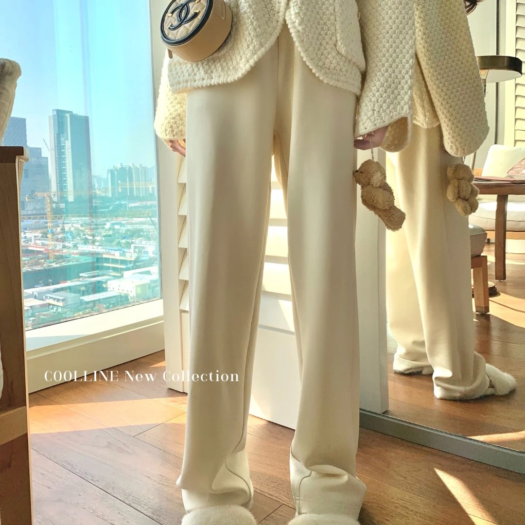 清 COOLLINE林子熙 奶油裤 奶白色早春风宽松显瘦垂感百搭长裤女