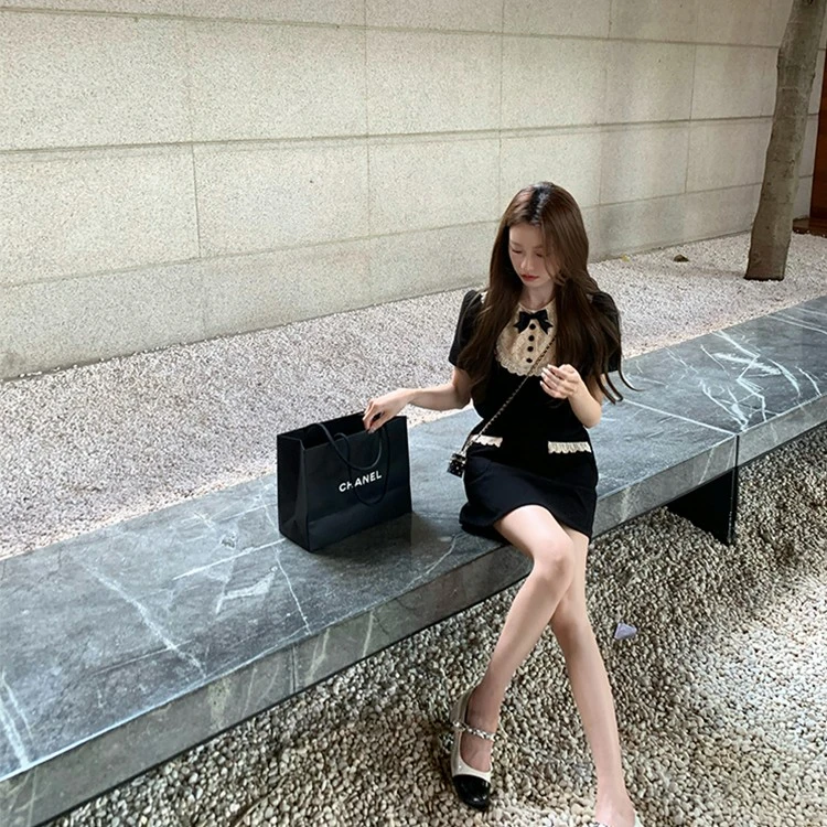 COOLLINE林子熙 miu女孩～ 时尚显瘦百搭设计感甜美气质黑白套装女