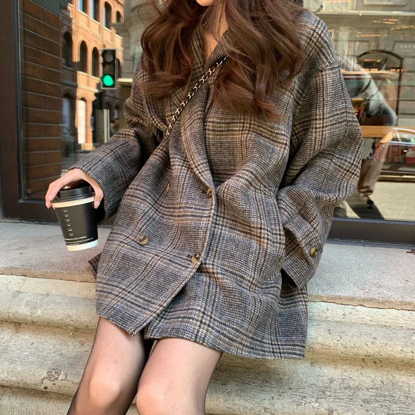 清 21F/W 林子熙圣日尔曼大衣 小个子格纹羊毛双面短大衣