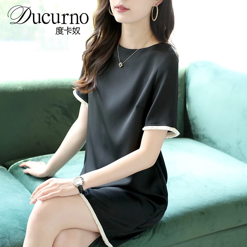 #DUCURNO简约圆领新款夏季黑色女韩系洋气显瘦夏款小黑裙子