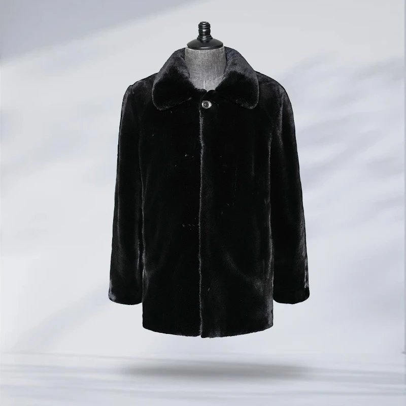 【伊菲蓝】进口美国宝嘉美翻领纽扣男士水貂皮草黑色