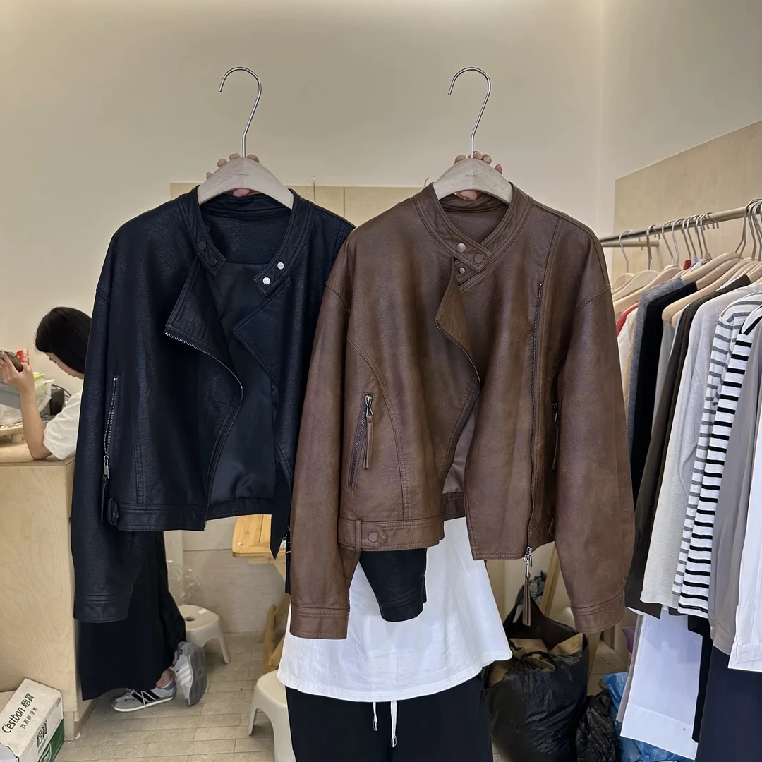 复古机车皮衣短外套女2024年秋季新款高级感百搭时尚皮夹克上衣潮