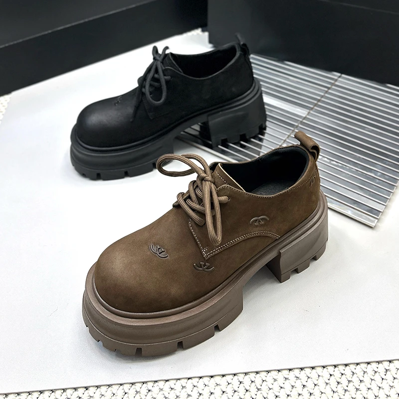 632-13真皮厚底小皮鞋女英伦风新款粗跟单鞋百搭时尚高跟鞋