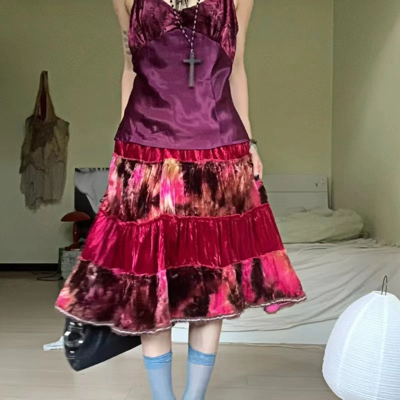 清玲古着春夏秋冬裙时尚高腰百搭裙刺绣显瘦蕾丝半身裙修身拼接