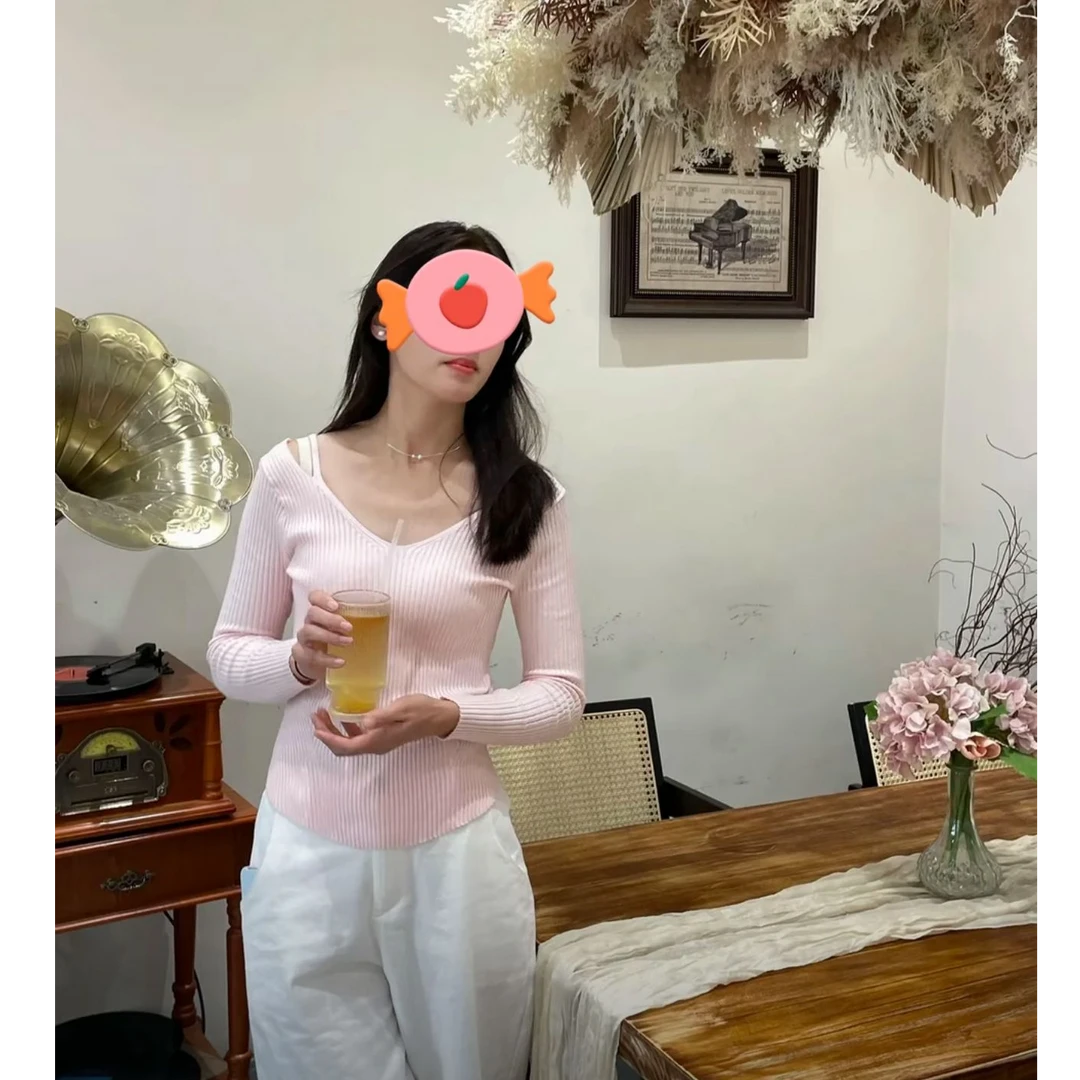 【ASKYO】默认微瑕智秀打底衣修身收腰纯色粉色秋冬套头针织毛衣