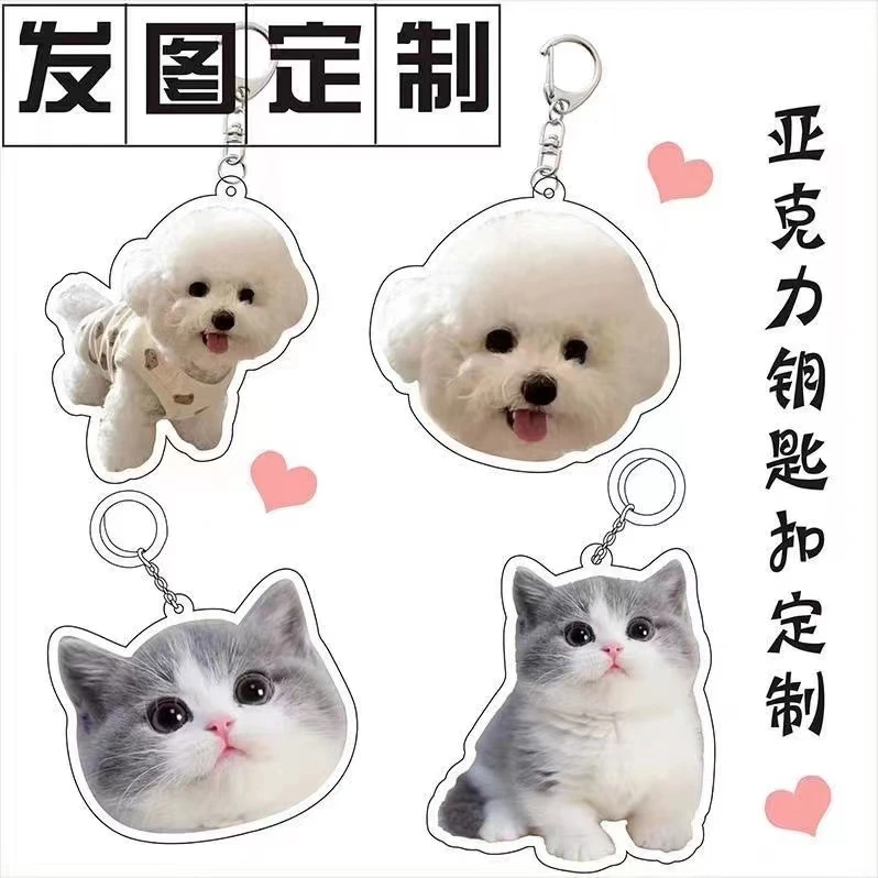 定制亚克力钥匙扣定做来图定制小猫小狗书包挂件猫咪照片挂饰diy