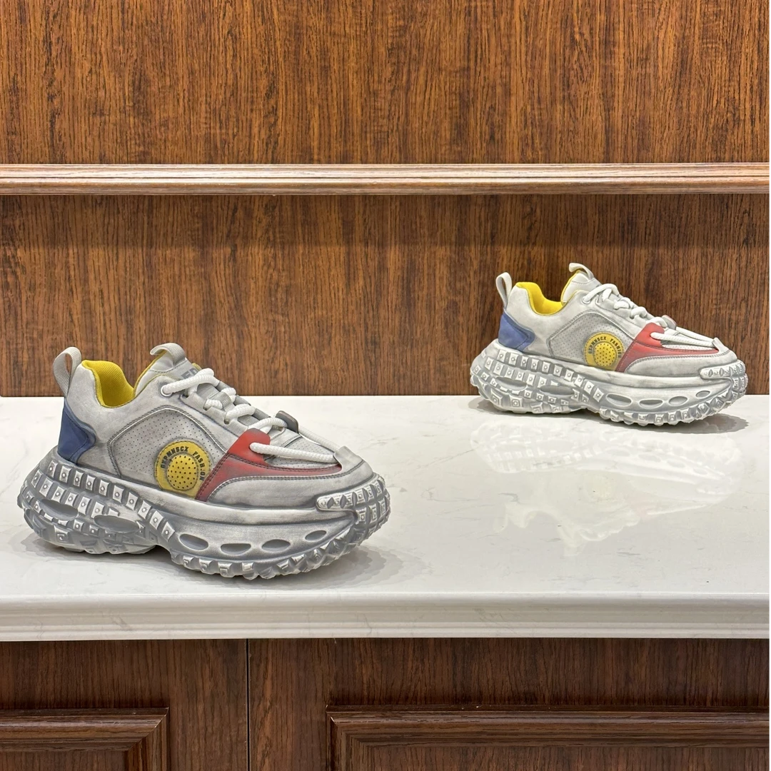 2024秋季新款时尚百搭厚底增高透气做旧休闲潮流男鞋（偏大一码）