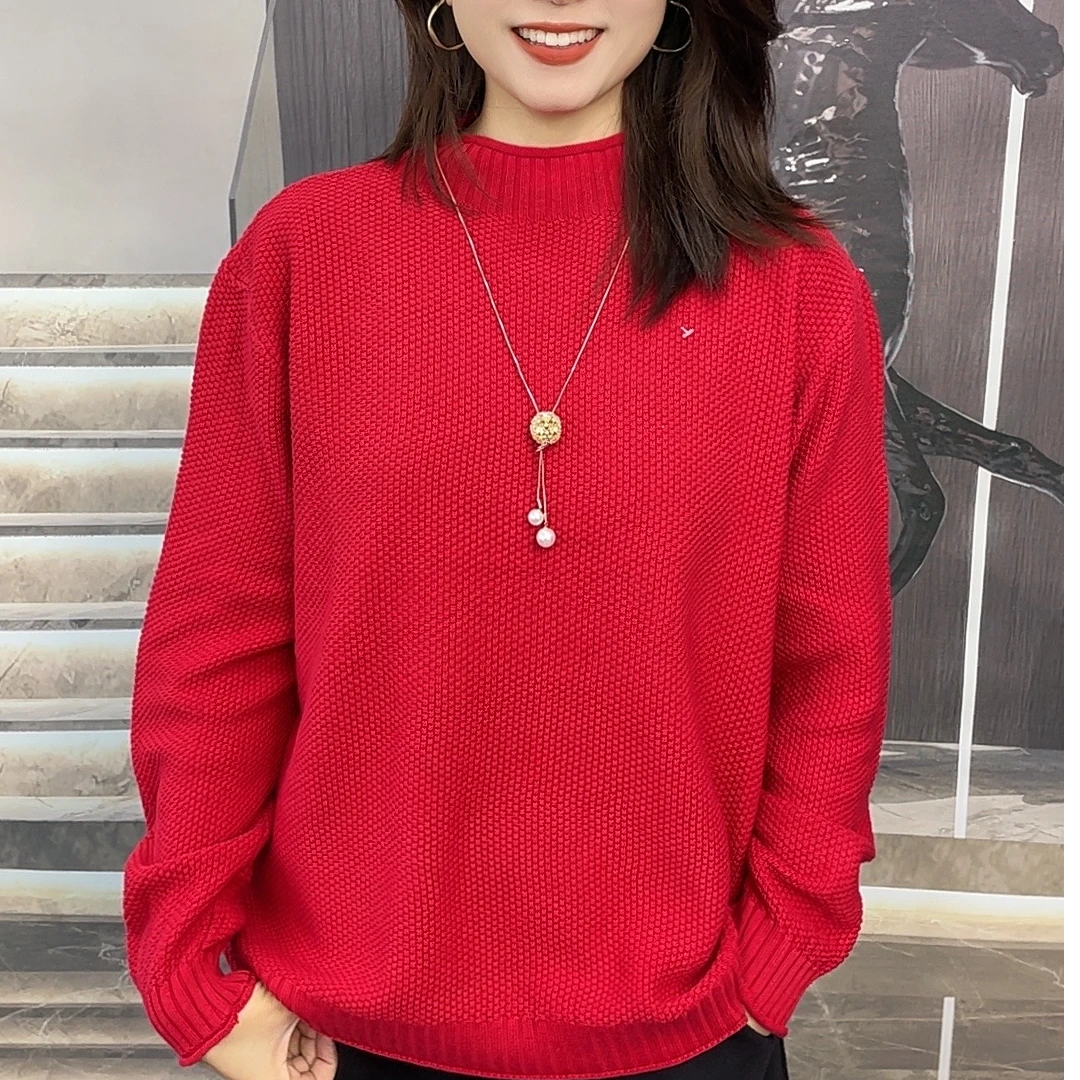 冬季厚款棉线套头遮肉显瘦宽松时尚套头女士针织长袖网红半高领