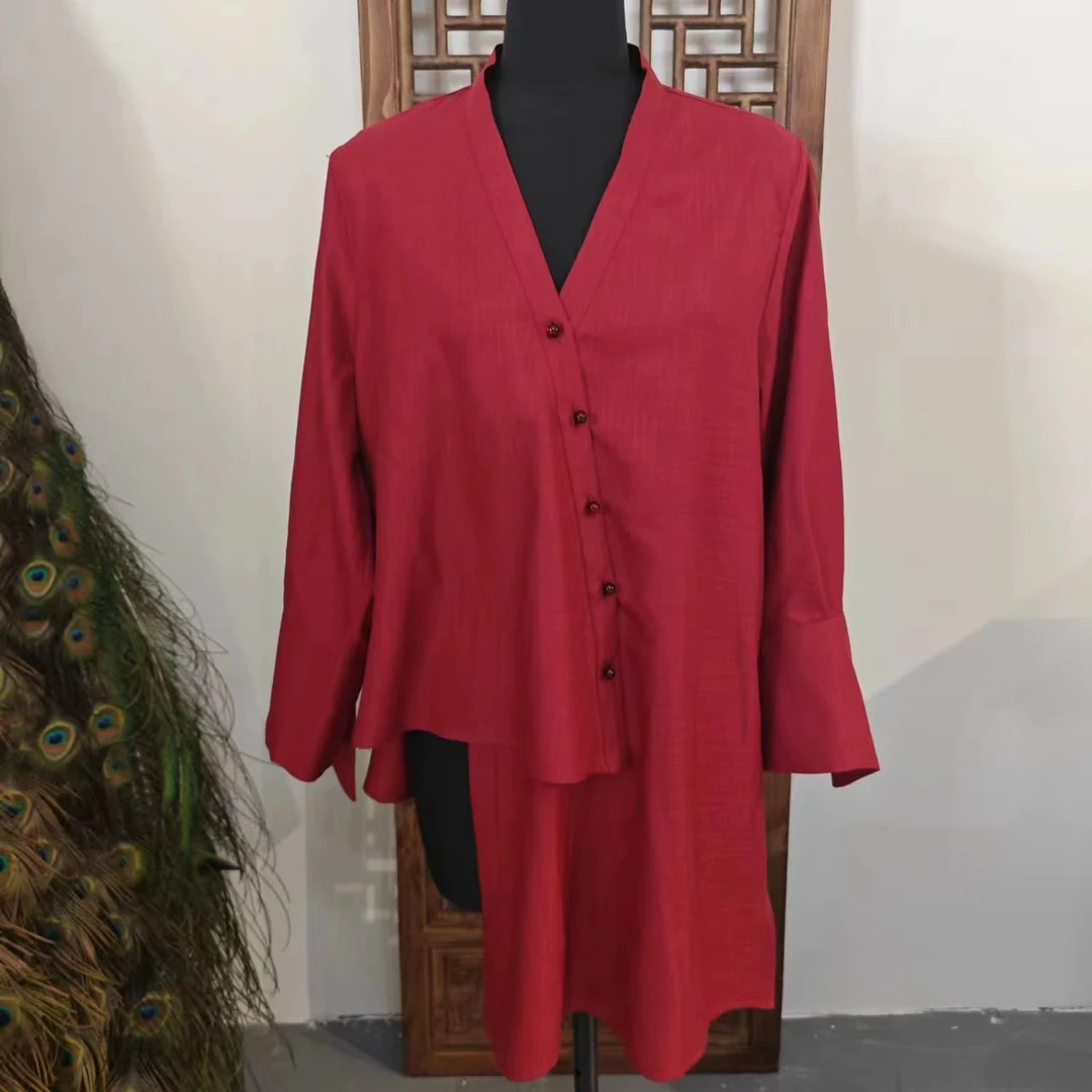 凤徕兮私人订制红色斜襟不规则中长款上衣LS160-2