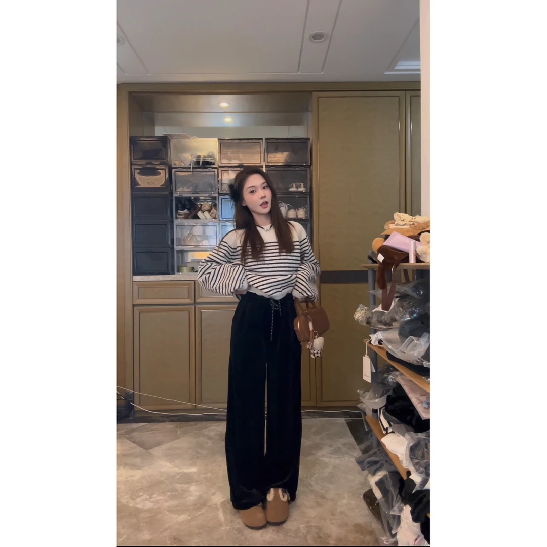 秋冬韩系慵懒风简约垂感绒绒休闲裤-CK0966