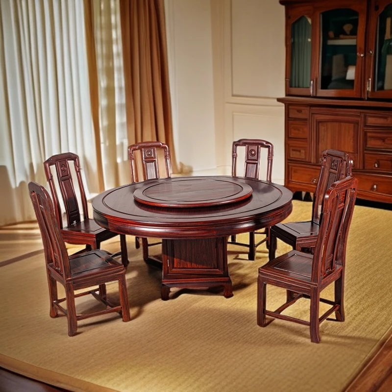 南美酸枝家用实木圆形餐桌椅吃饭桌餐厅餐厅整套家具
