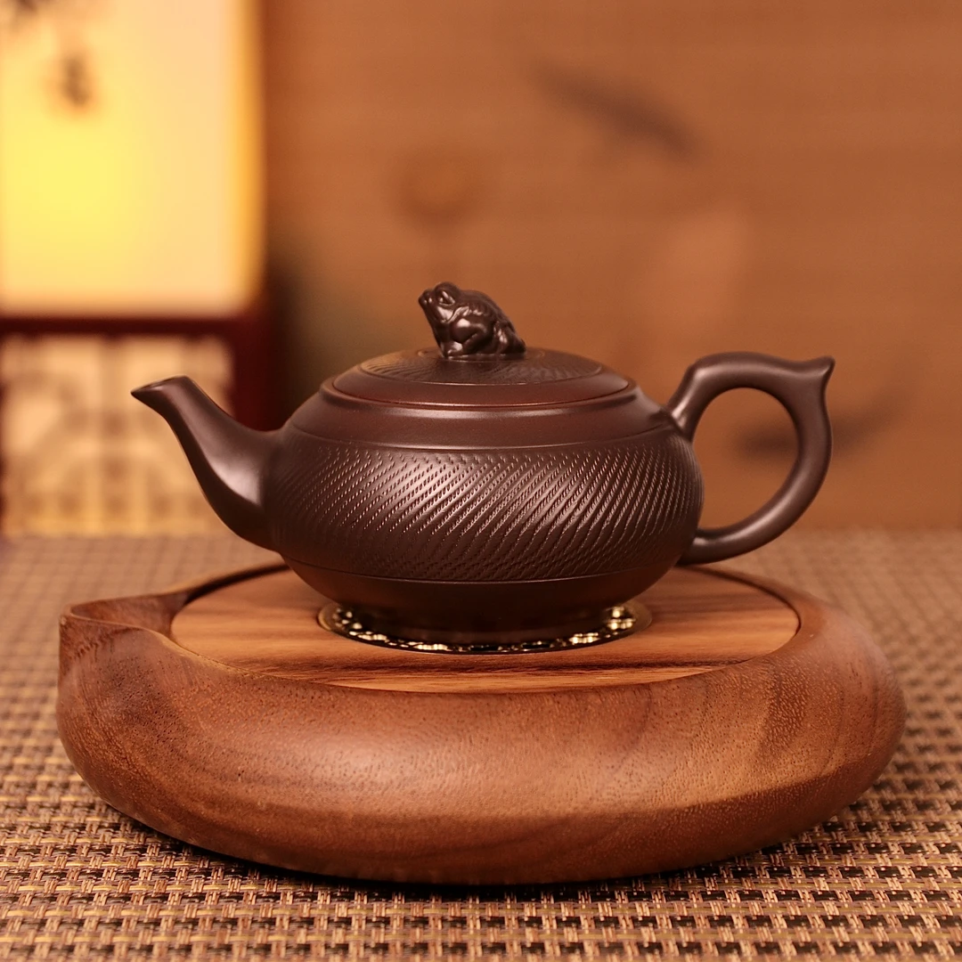 紫陶金蟾听水壶大容量家用中式纯手工茶壶复古大号陶瓷紫砂壶C6