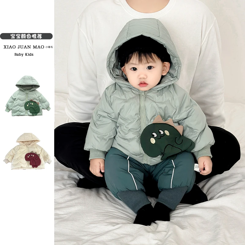 T24D18新款冬款小恐龙羽绒服外套连帽上衣外穿服男女宝宝百搭款