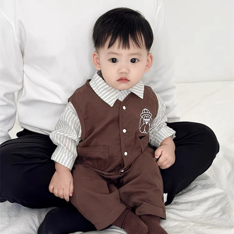 T24Q77婴幼儿韩版春秋款卡通背心套装两件套男女宝宝衣服休闲外出