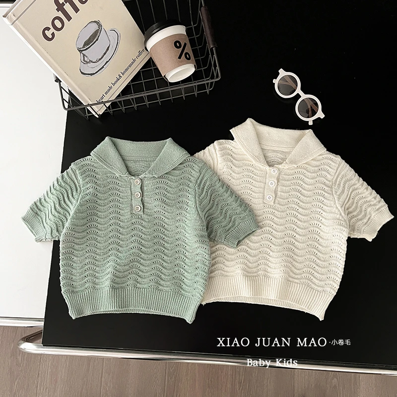 T24X66  春夏婴幼儿POLO短款镂空毛衣针织翻领男女宝宝百搭针织衫