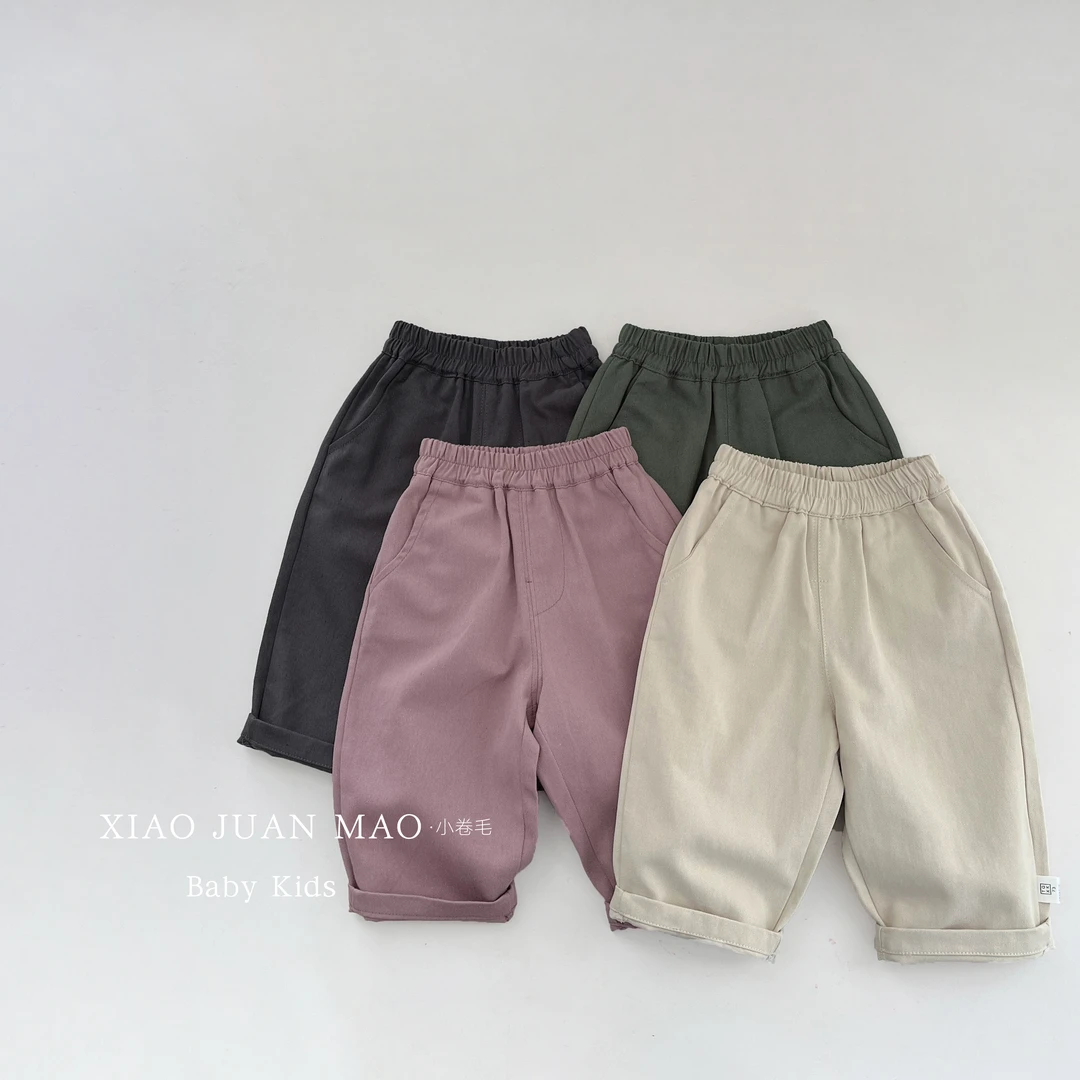 T24Q119 新款春秋男女宝纯色棉布休闲百搭男宝萝卜裤子薄款宽松