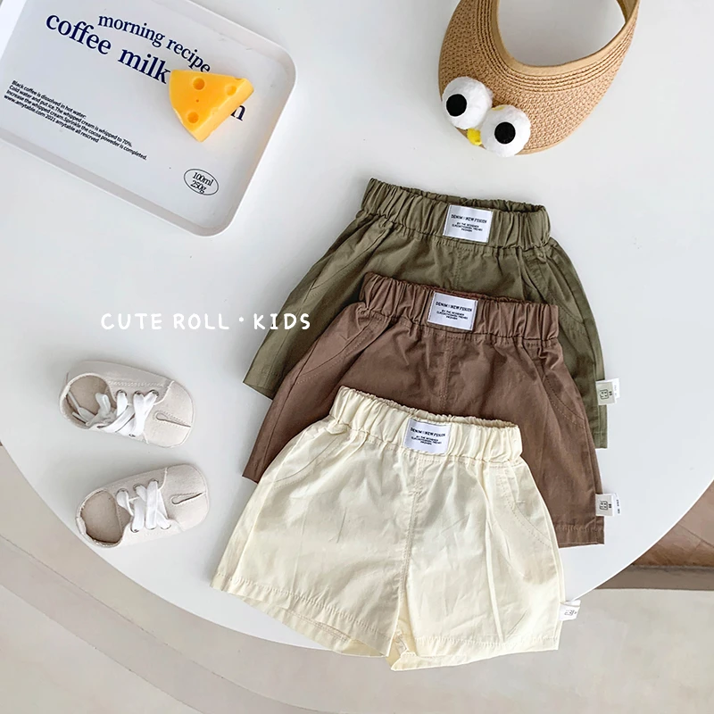 SJ23X37 韩版贴标短裤女童男童休闲宝宝夏季洋气薄款小童外穿百搭