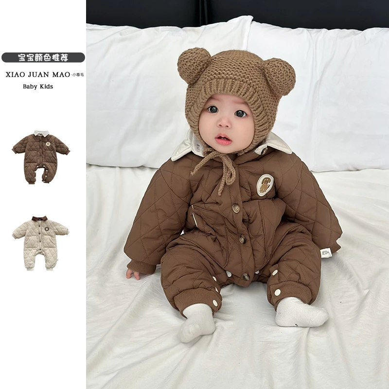 T24D89韩版宝宝外出服冬季小狗绗棉爬服连体衣婴儿加绒爬服棉服