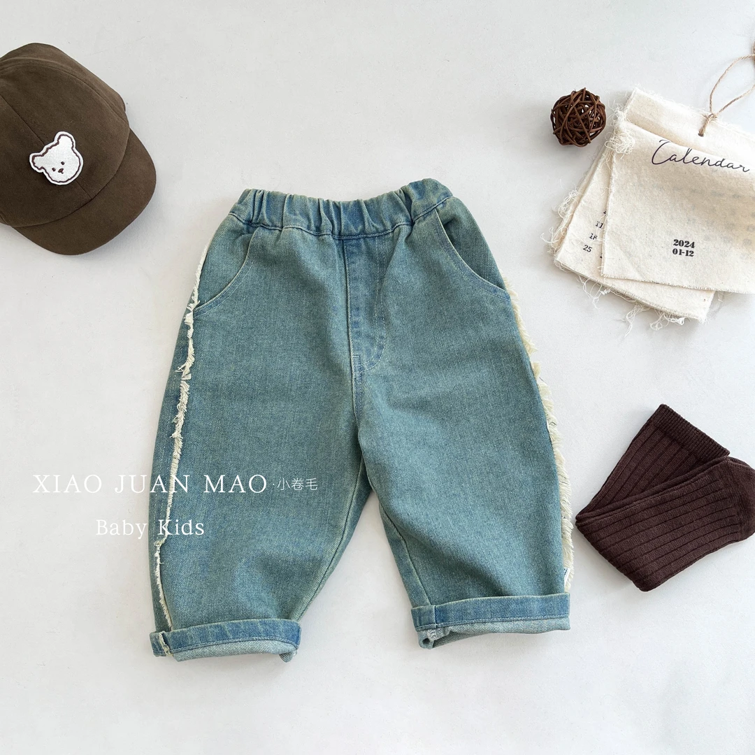 T24Q02 新款男女童流苏牛仔裤休闲简约宽松儿童休闲裤小男孩长裤