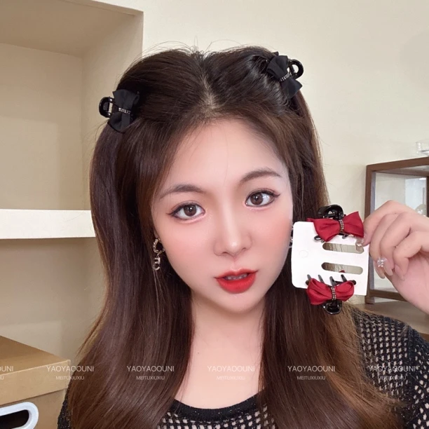 【幻影】红色雅丹风小号抓夹蝴蝶结刘海夹气质高颅顶碎发夹发卡