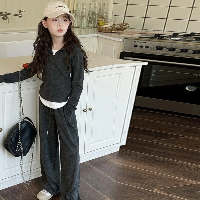 女大童简潮休闲套装秋装韩版新款青少年连帽衫直筒裤两件套休闲装