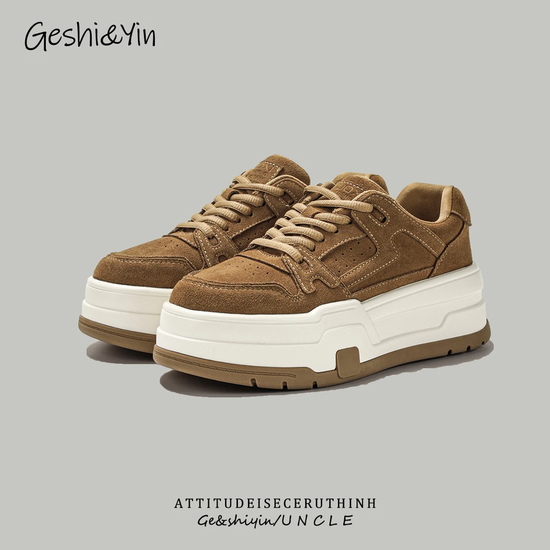 歌诗茵真皮板鞋女2024新款秋冬加绒增高运动鞋百搭时尚厚底休闲鞋