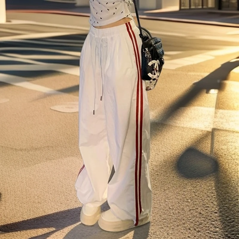 时尚春秋休闲阔腿裤炸街洋气学生高腰显瘦夏季宽松外穿直筒运动裤
