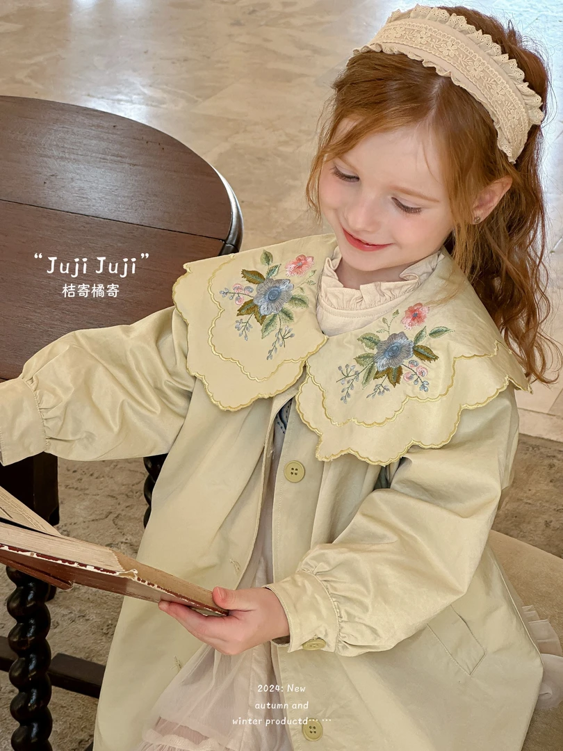 #流浪丹宁#juji•橘寄海棠花未眠风衣A8105嫩鹅黄儿童春秋