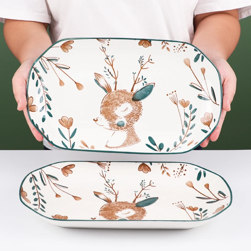 【粉丝专享】一鹿有你10英寸陶瓷家用时尚大鱼盘盘子大号蒸鱼盘子