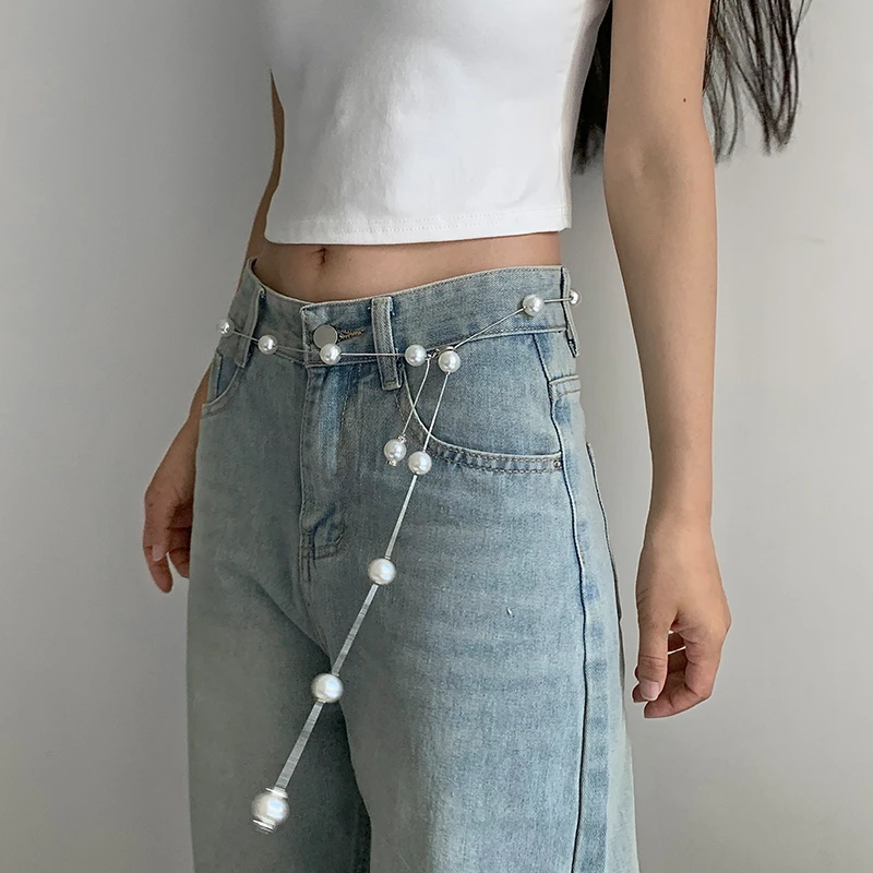优雅女士腰链显瘦气质设计感腰带时尚休闲可爱珍珠链条连衣裙装饰