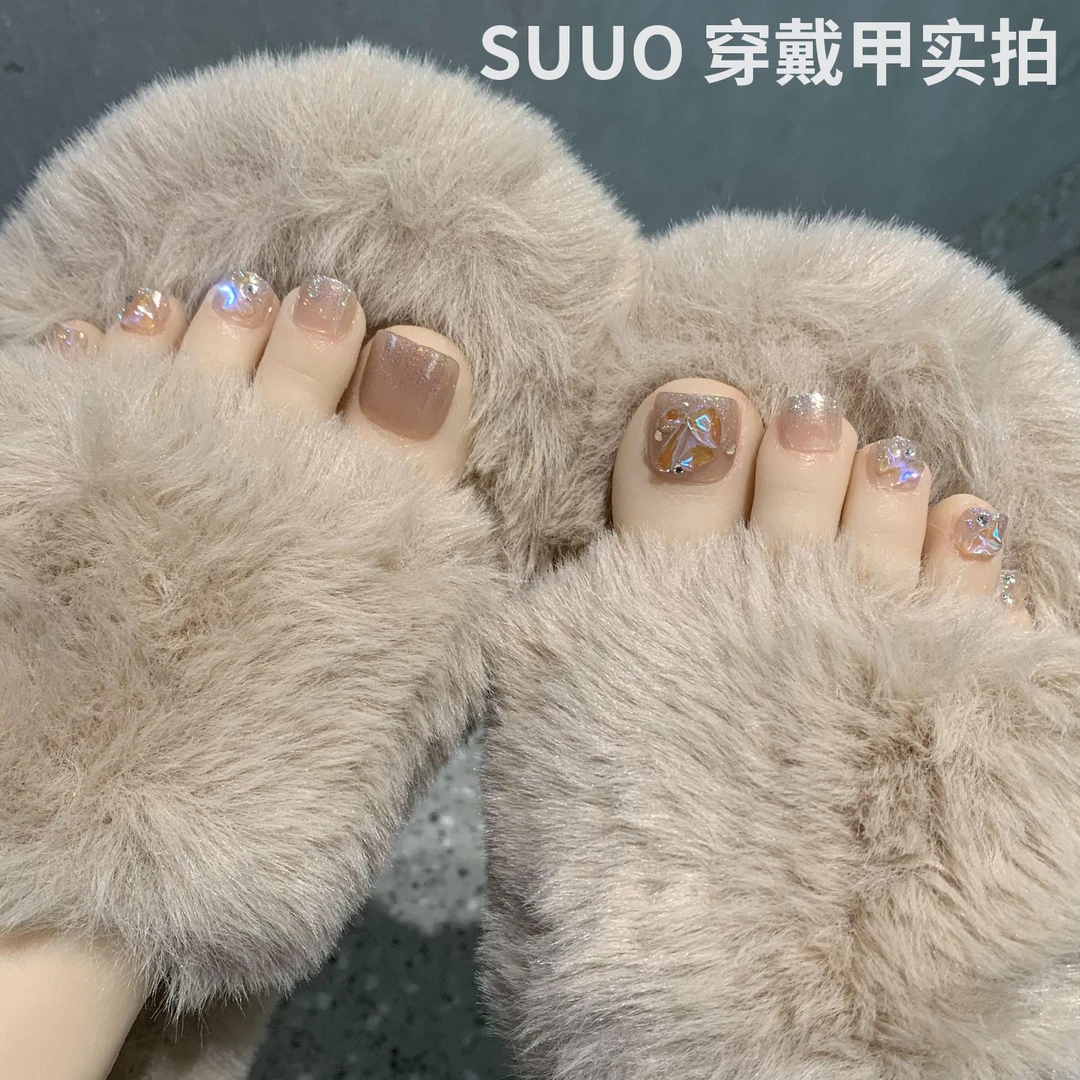 24片夏天脚趾甲显白极光钻光疗穿戴美甲片可重复用气氛感美脚甲