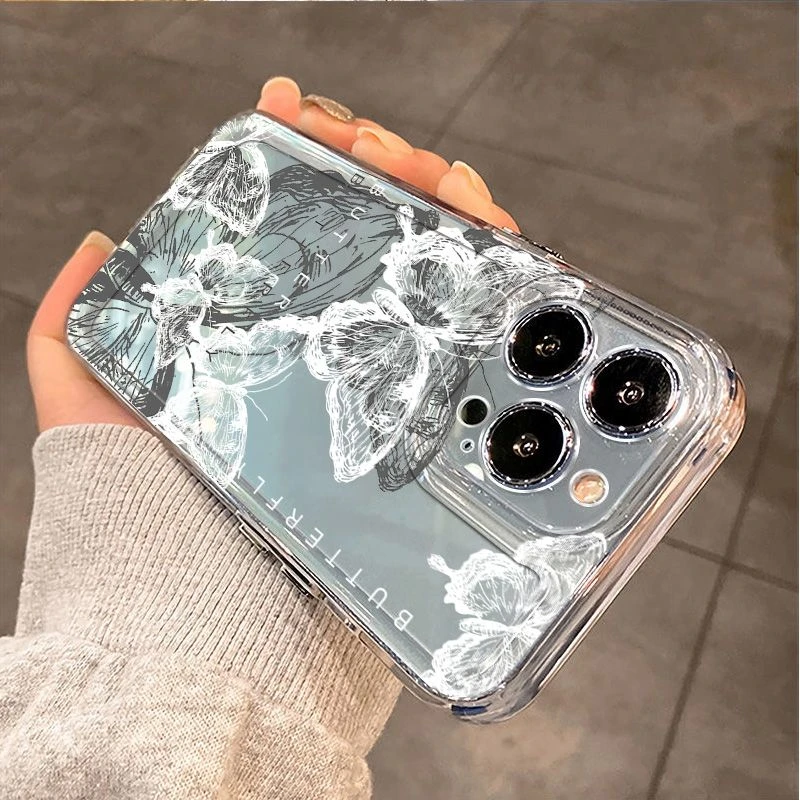【专享0.01】素描蝴蝶iPhone14苹果15Promax手机壳12防摔13全包11