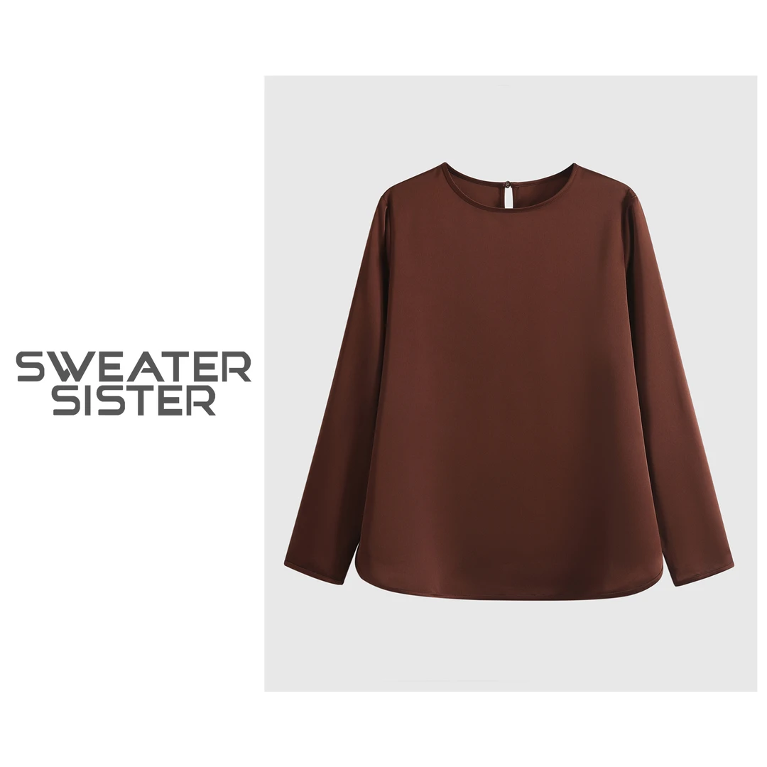 毛衣姐姐新品复古时尚圆领下摆开叉T恤上衣女501-Q1133